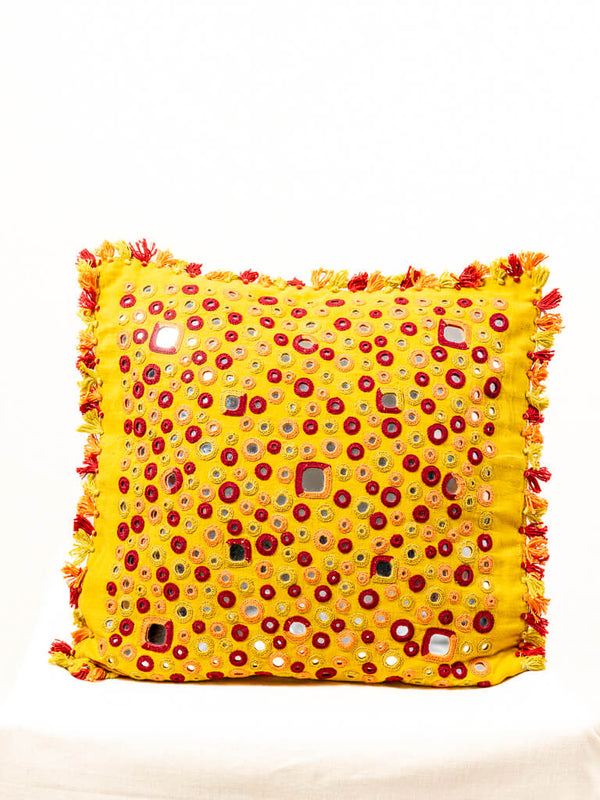 Khadi cotton yellow cushion cover