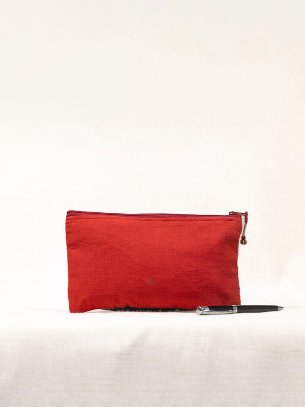 Red khadi cotton pouch bag