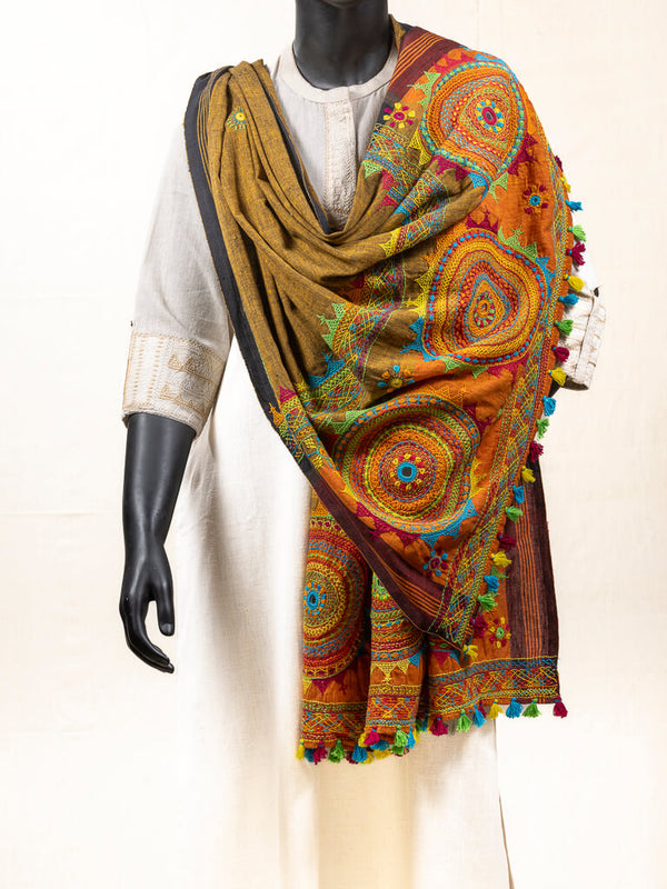 Khadi cotton yellow black dupatta