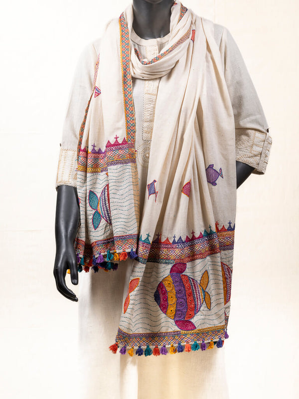 Khadi cotton off white dupatta