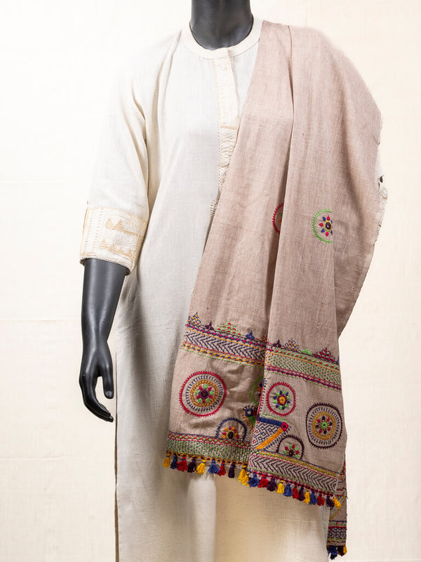 Khadi cotton camel white stole