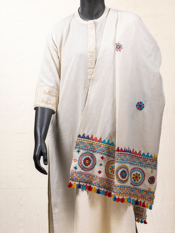 Khadi cotton off white stole
