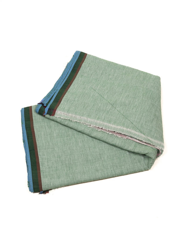 Khadi cotton cloth white by green dual tone with borders