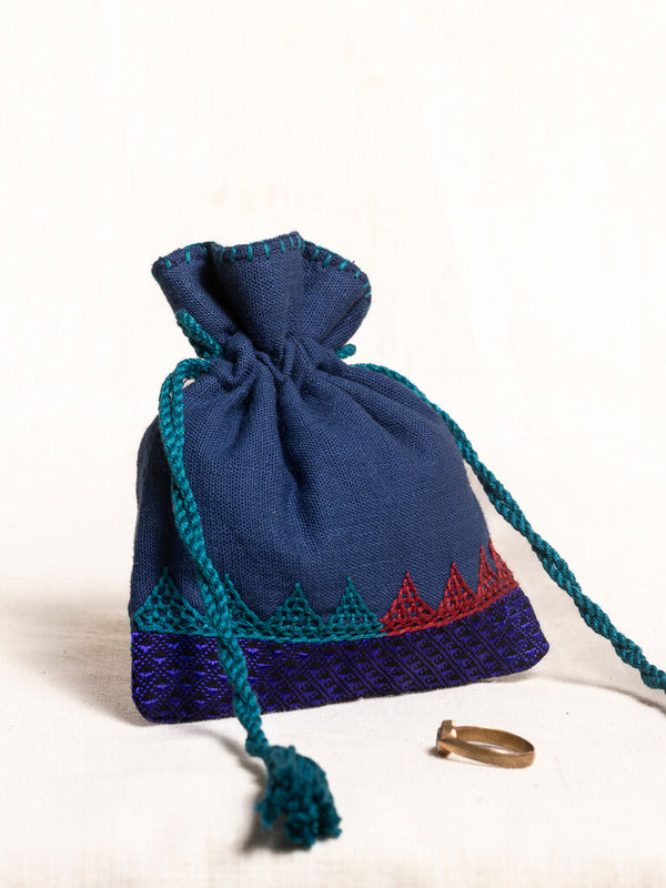 Blue khadi cotton pouch bag