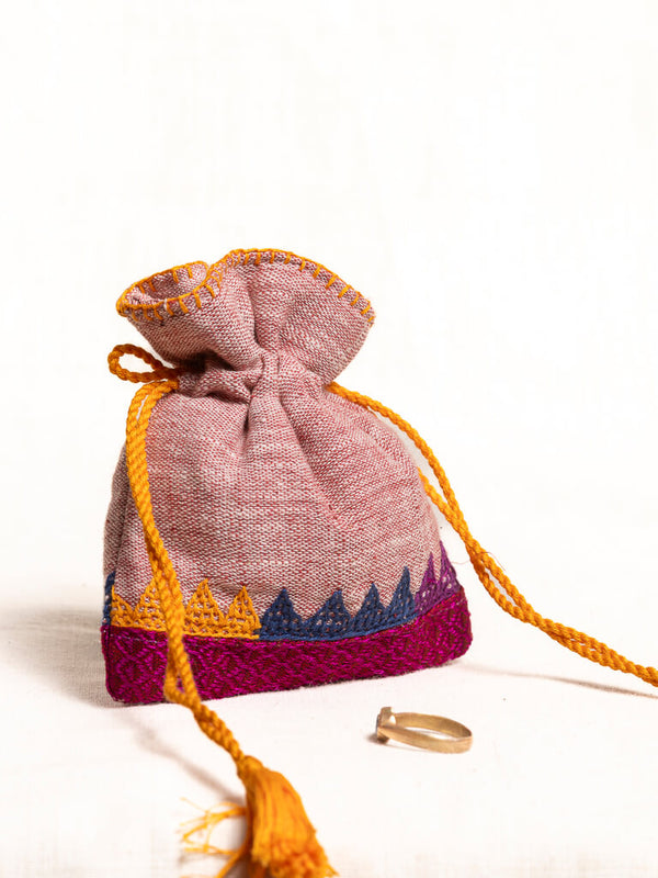 Pink khadi cotton pouch bag