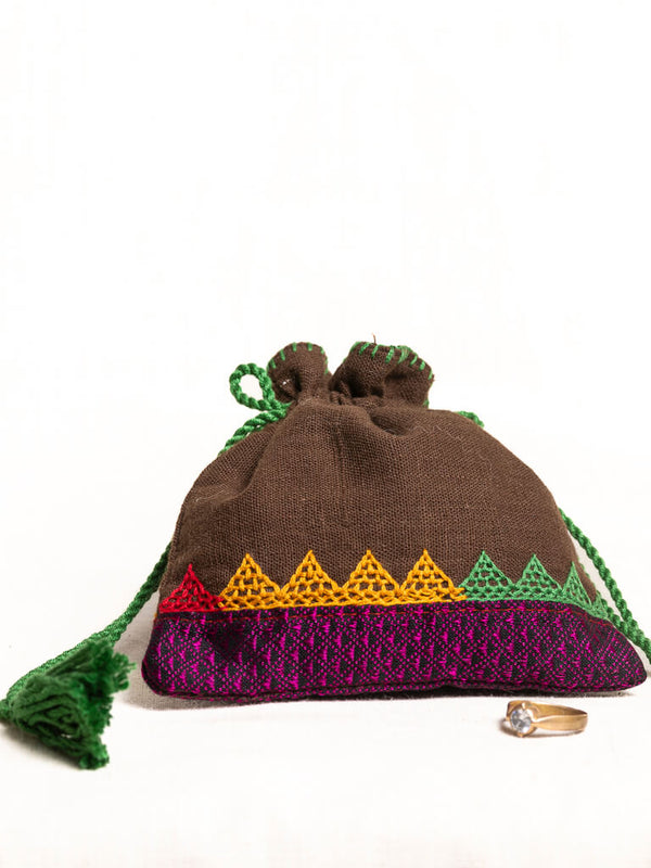Brown khadi cotton pouch bag
