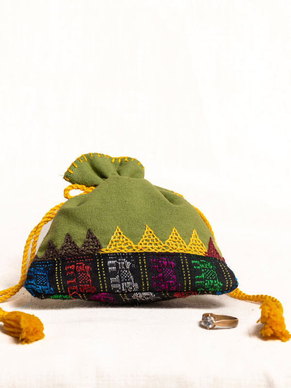 Green cotton pouch bag