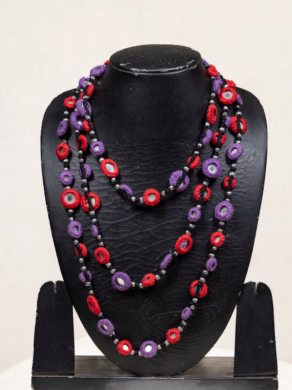 Cotton red by blue white necklace