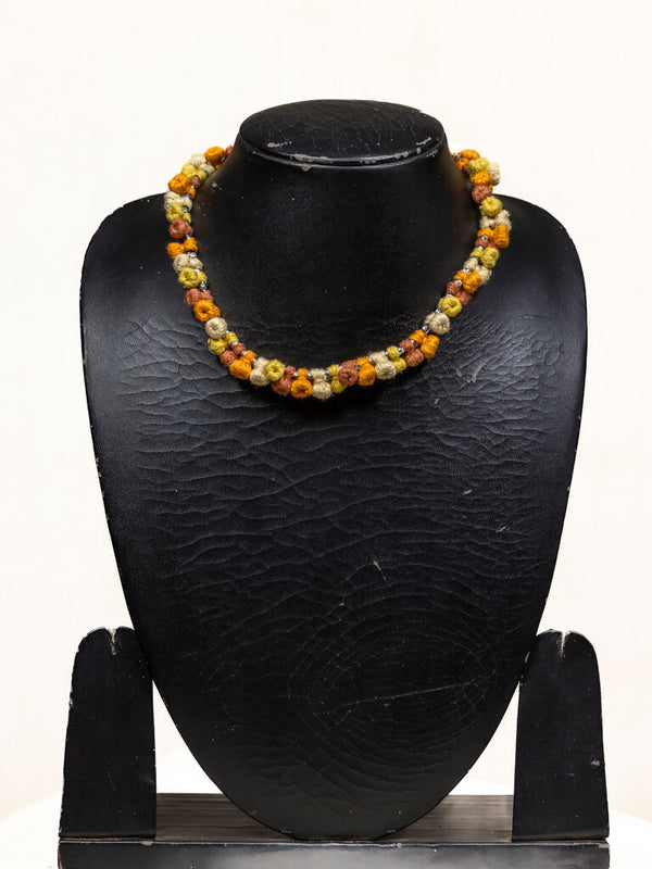 Cotton green yellow by orange necklace
