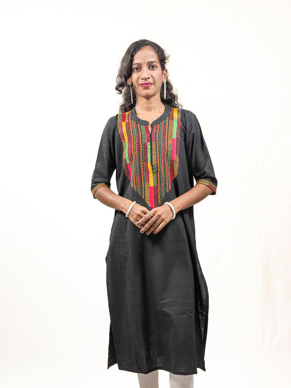 Black khadi cotton kurta