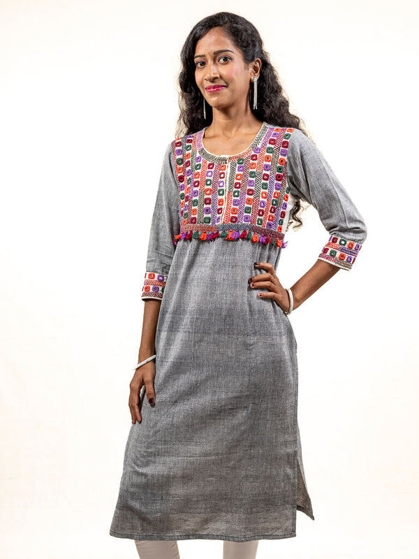 Grey khadi cotton kurta