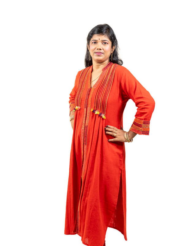 Red khadi cotton kurta