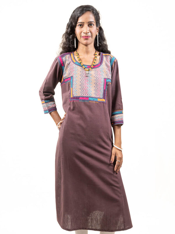 Brown khadi cotton kurta