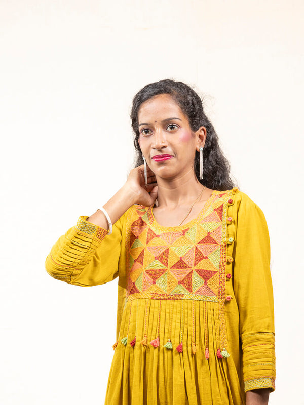 Yellow khadi cotton kurta