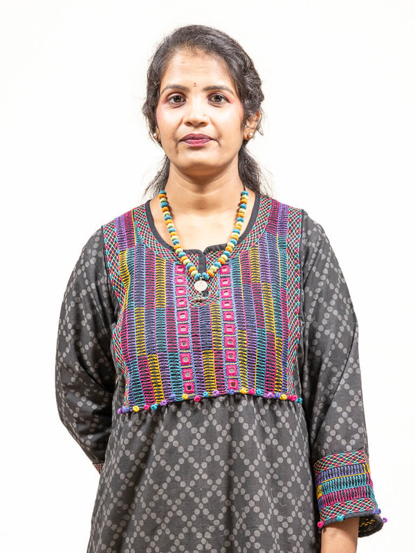 Black printed  khadi cotton kurta