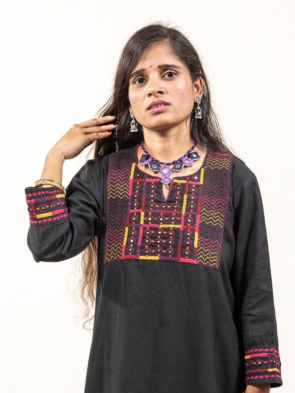 Black khadi cotton kurta