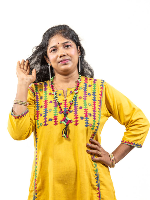Yellow khadi cotton kurta