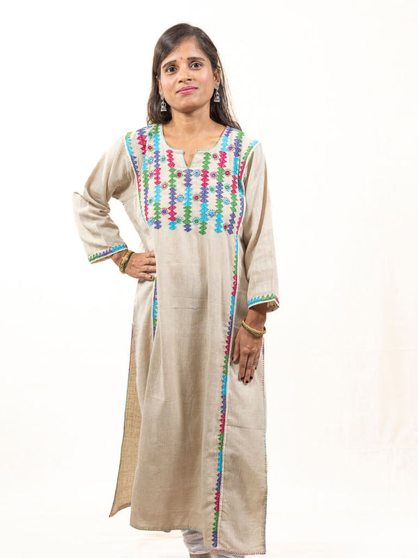 Peach khadi cotton kurta