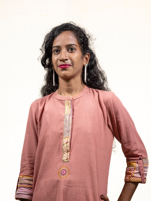 Pink khadi cotton kurta