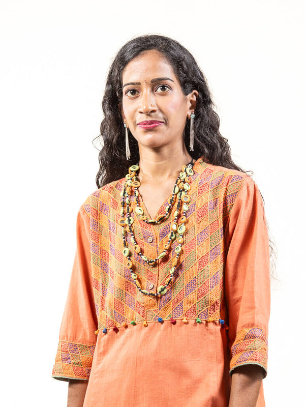 Orange khadi cotton kurta