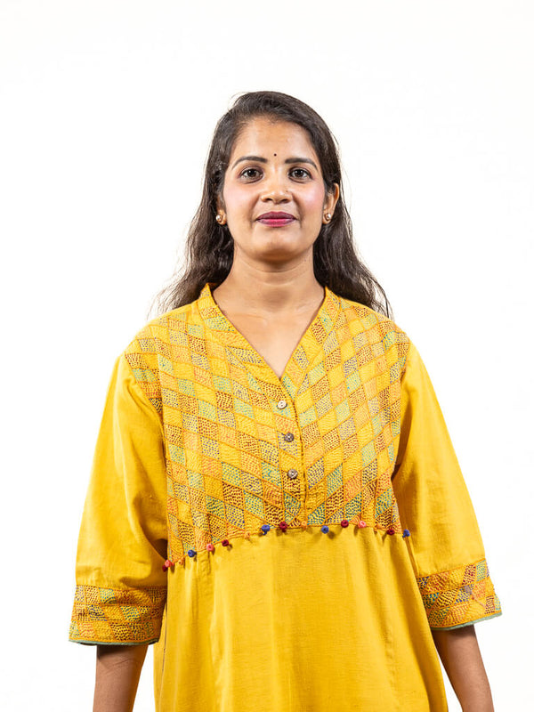 Yellow khadi cotton kurta