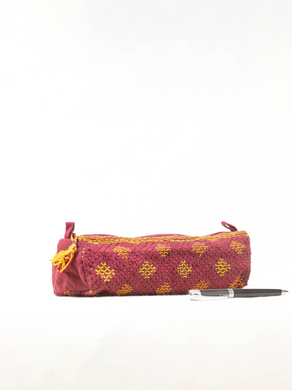 Maroon khadi cotton pouch bag