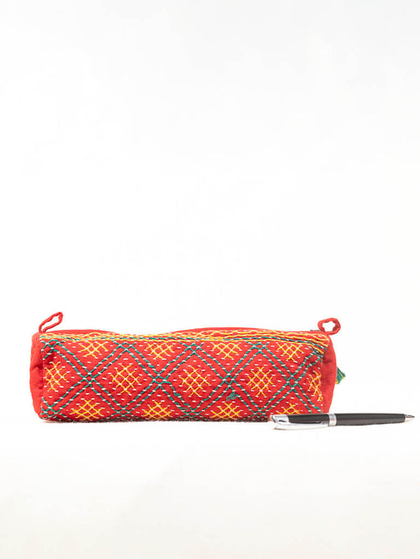Red khadi cotton pouch bag
