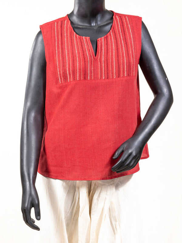 Red khadi cotton western top